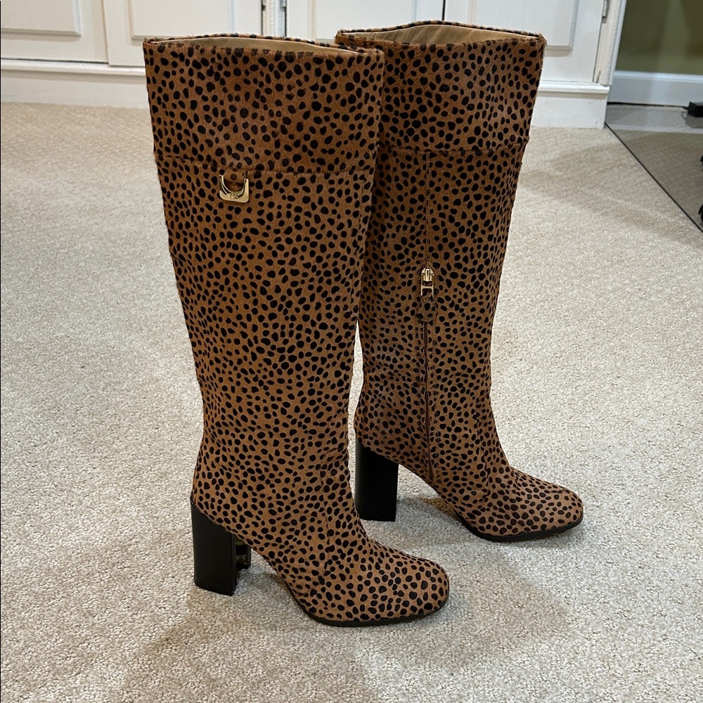 Diane Von Furstenberg Cheetah Print Pony Hair Knee-High Boots 8.5 - Picture 2 of 14